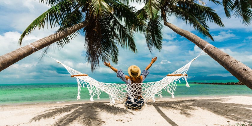 Lady in hammock on the teach