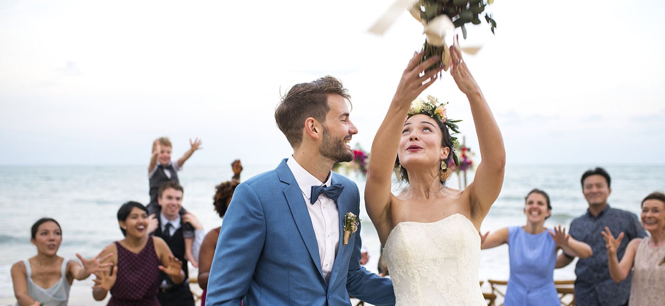 wedding couple with their friends